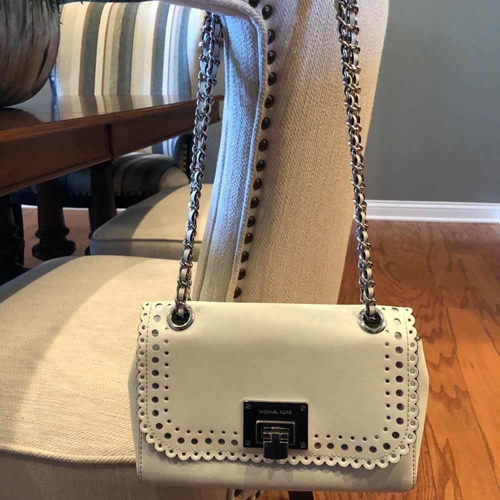 Michael Kors White Crossbody Chain Leather Handbag